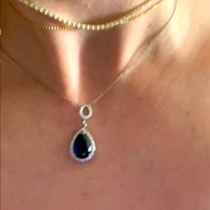 Navy blue pendant with white crystal stones with silver necklace